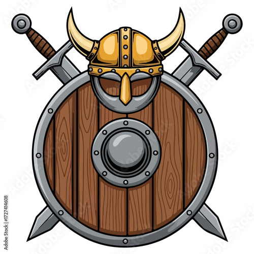 Viking Shield and Swords Emblem - A Symbol of Bravery and Strength.