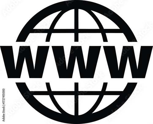 www Website Sign Vector Logo Icon, www Text Sign with Globe Internet Symbol, Modern www Logo Design Vector Illustration. 