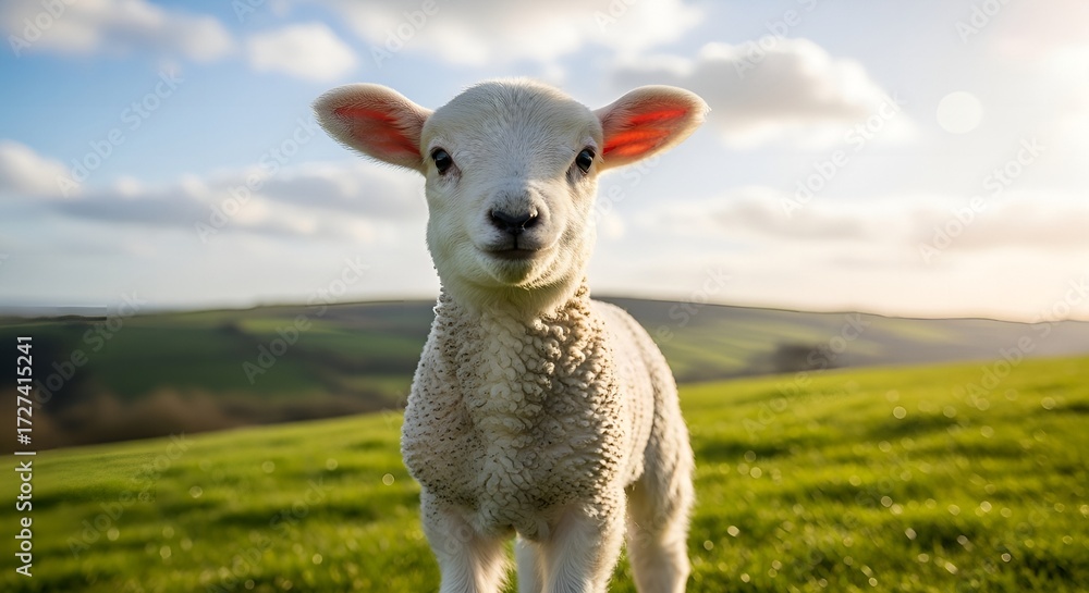 Fototapeta premium Lamb sheep baby animal farm cute livestock woolly mammal spring countryside field rural adorable domestic young