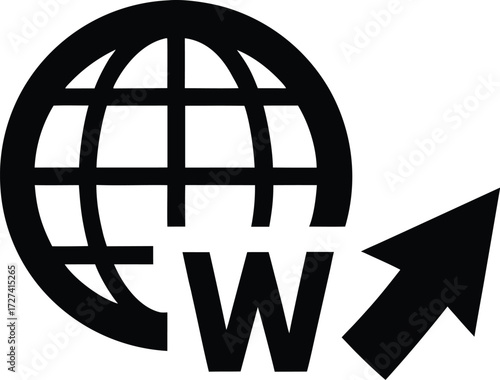 Minimalist Website Sign Icon, Clean Global Network Connection Symbol