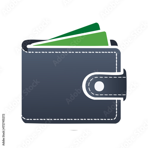 Simple flat design wallet icon with cash banknotes for financial, payment, and business themes