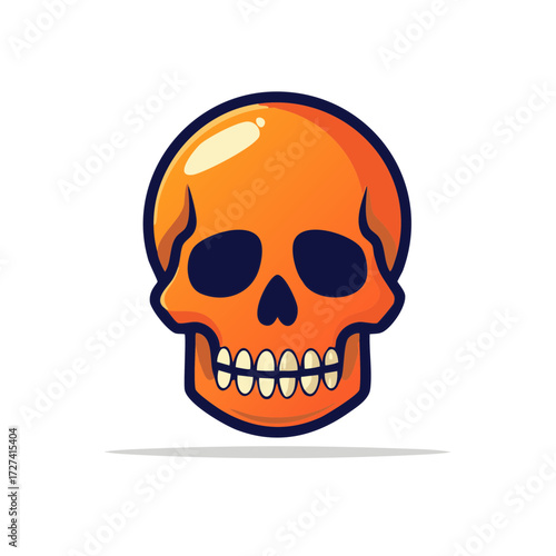 Human Skull Cartoon Graphic with Orange Color and Detailed Shading