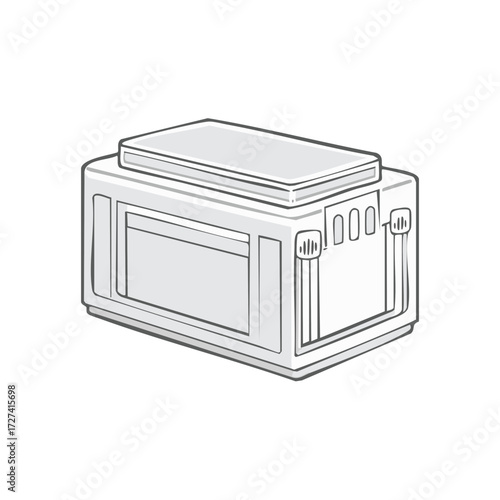 Illustration of a vintage portable air cooler with a minimalist line drawing style