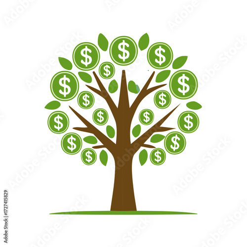 Money Tree Concept With Dollar Signs As Fruits Growing Abundantly