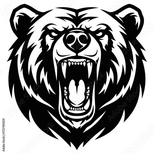 Angry Bear Head Illustration.