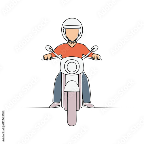 Illustration of a person riding a retro scooter wearing a helmet