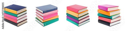 A collection of colorful, stacked books in various sizes, showcasing vibrant covers and spines.