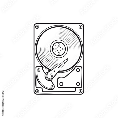 Black and white illustration of a hard disk drive
