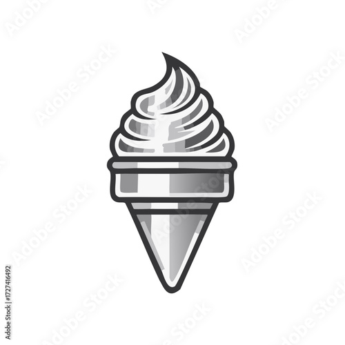 Simple Ice Cream Cone Illustration Silver Shaded Dessert Sweet Treat Delicious