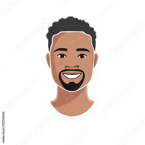 Smiling Cartoon Illustration of a Man with Afro Hair and Beard