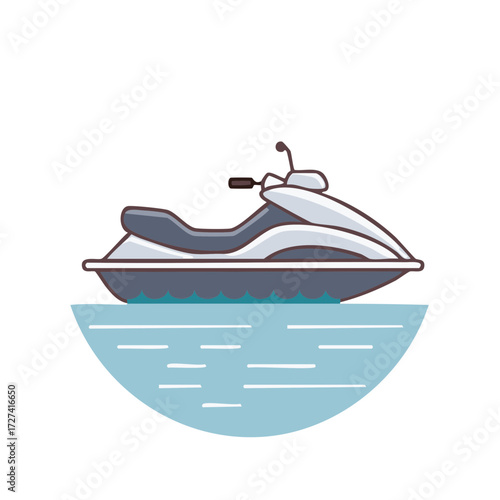 Jet ski personal watercraft floating on blue water vector illustration