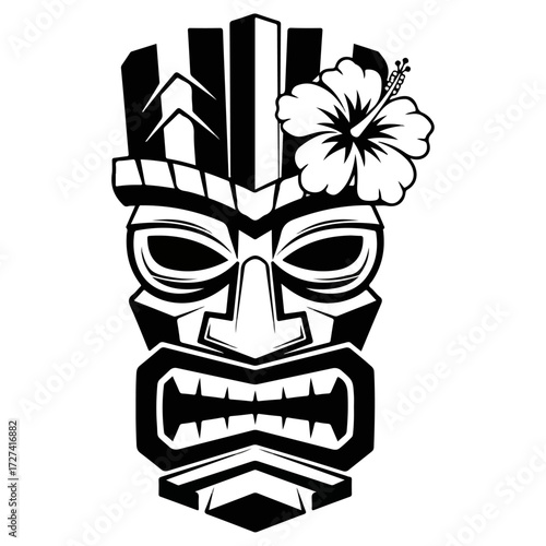 Intricate Polynesian Tiki Mask Design.