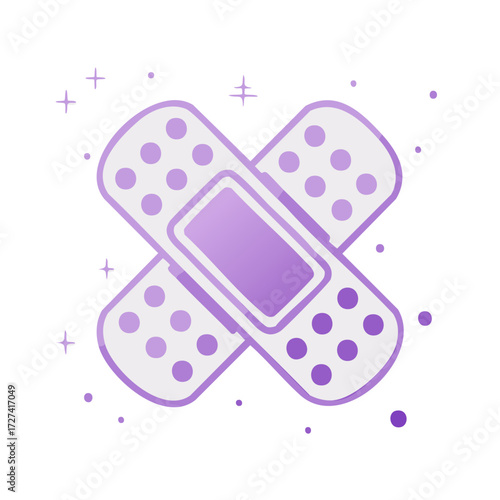 Crossed adhesive bandages for first aid treatment or wound care in a purple gradient