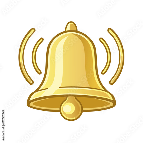 Cartoon Golden Bell with Sound Waves Illustration