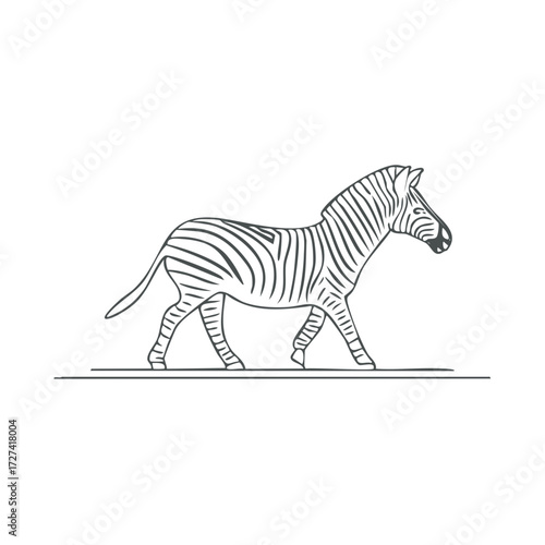 Stylized Line Art Zebra Walking Profile View Simple Vector Illustration