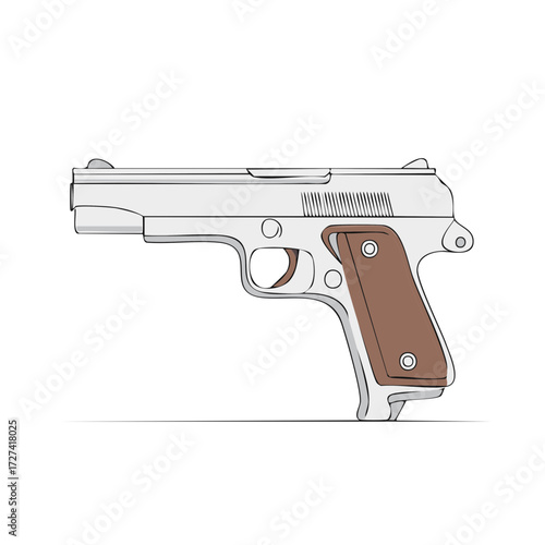 Silver Semi-Automatic Handgun with Brown Grips