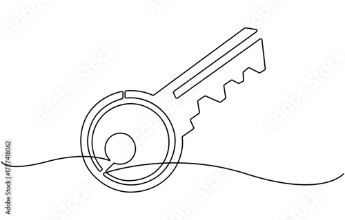 Continuous one line home key drawing Vector.