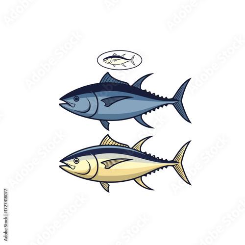 Two Tuna Fish Illustration on White Background.