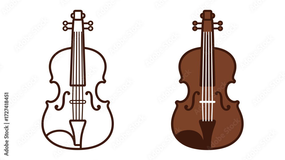Fototapeta premium Minimalist Vector Icon of Classic Violin String Instrument in Brown Color and Outline Style for Music and Art
