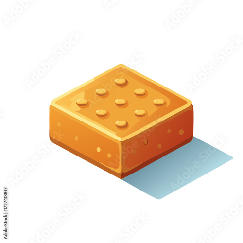 Isometric orange cookie with textured top and side dots
