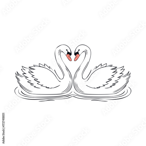 Two elegant white swans creating a heart shape with their necks while floating on water
