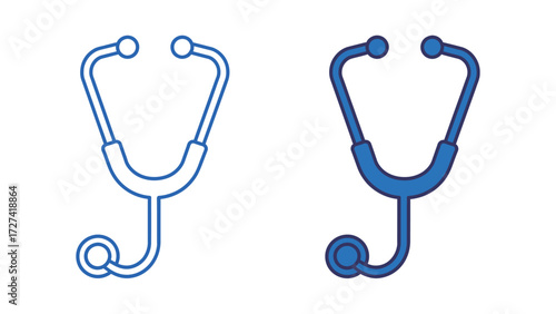 Stethoscope Medical Tool Vector Icon Set in Blue Color and Outline for Health Diagnosis and Doctor Equipment
