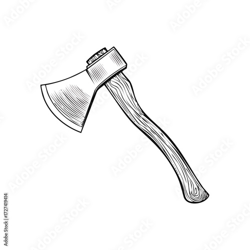 Classic woodcutter axe in vintage hand drawn engraving sketch style