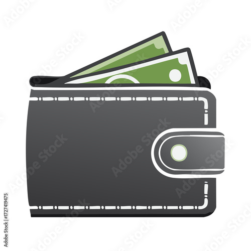 Full grey wallet filled with green cash banknotes financial abundance illustration