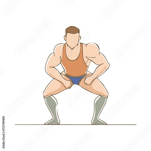 Powerful faceless wrestler in a low stance ready for competition illustration