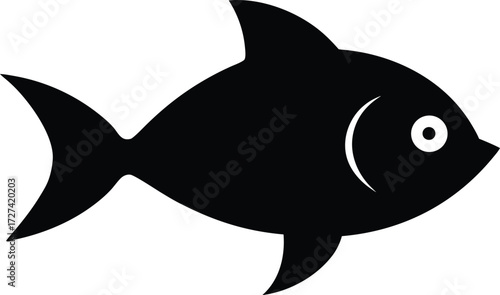 Black Fish Silhouette Vector - Simple Outline Graphic for Logo and Design