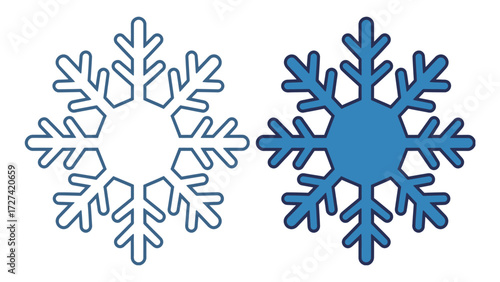 Detailed Blue Snowflake Crystal Outline and Solid Flat Vector Icon Illustration Graphic Design for Winter Weather Christmas Holiday and Cold Temperature Minimalist Style Element
