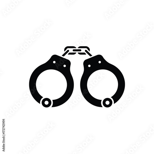 Iconic black handcuffs symbol on a white background