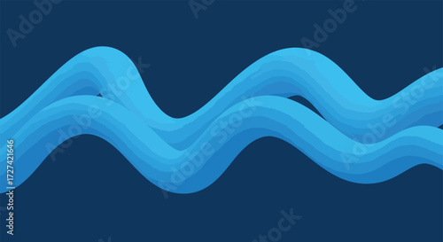 Vector art of abstract blue wavy tube shape on a dark blue background, representing a fluid or sound wave