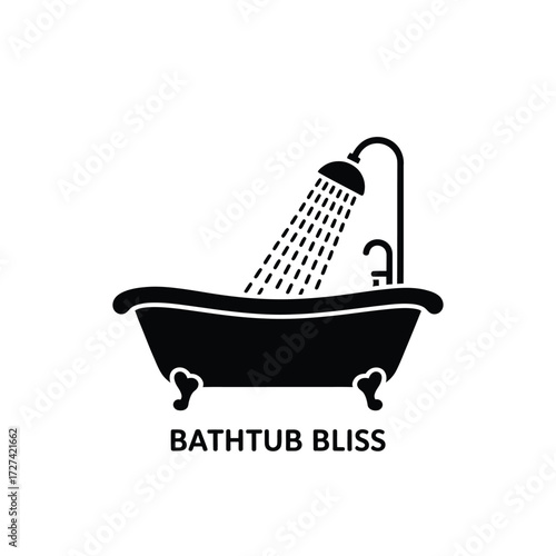 Simple black silhouette of a bathtub with shower spray