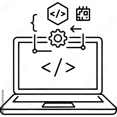 Abstract concept of computer programming, API integration, and software development workflow icon
