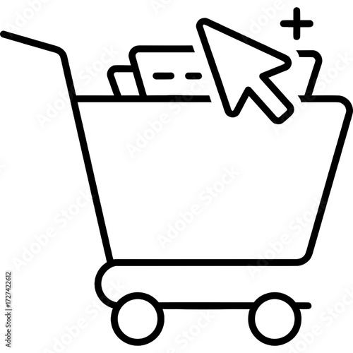 Online Shopping Cart Icon with Cursor Purchasing and E-Commerce Illustration