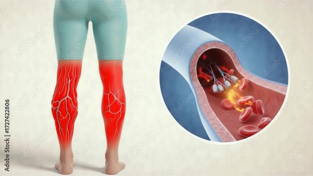 Legs showing varicose veins with a circular inset highlighting faulty ...