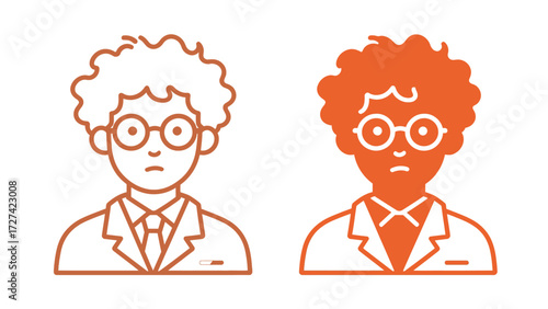 Displeased Science Researcher or Professor with Glasses Icon Outline and Solid Vector Illustration Profile Minimalist Flat Style Graphic Resource