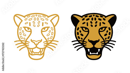Aggressive Roaring Leopard or Jaguar Head Icon Outline and Solid Vector Illustration Mascot Logo Design Template Minimalist Flat Style Graphic Resource