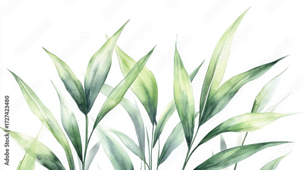 Obraz premium Bright green tropical plant with elongated slender leaves in natural sunlight, showcasing a lush botanical background for nature or gardening themes