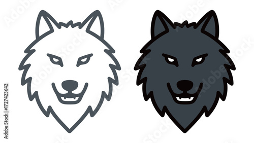 Ferocious Gray Wolf Head Icon Outline and Solid Vector Illustration Mascot Logo Design Template Minimalist Flat Style Graphic Resource