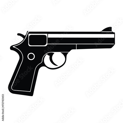 A sleek pistol gun silhouette in solid black, capturing the sharp outline and powerful presence of the firearm, perfect for icons, designs, or dramatic visuals.
