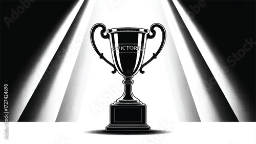 A black and white silhouette illustration of a trophy cup on a white background.  