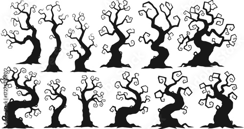 Spooky Forest of Bare Trees Silhouette for Halloween Backgrounds