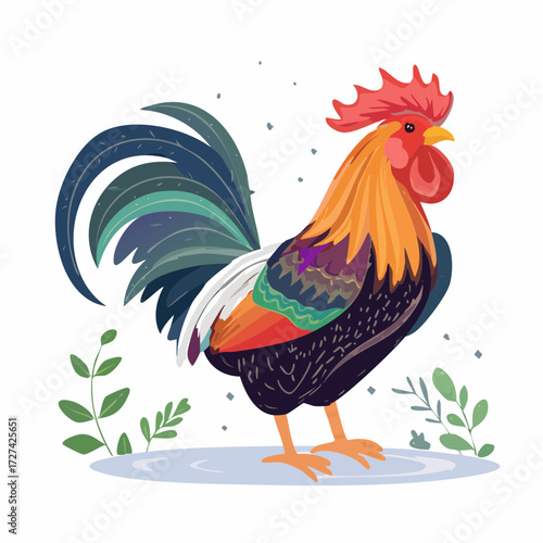 Colorful Rooster Illustration on White Background