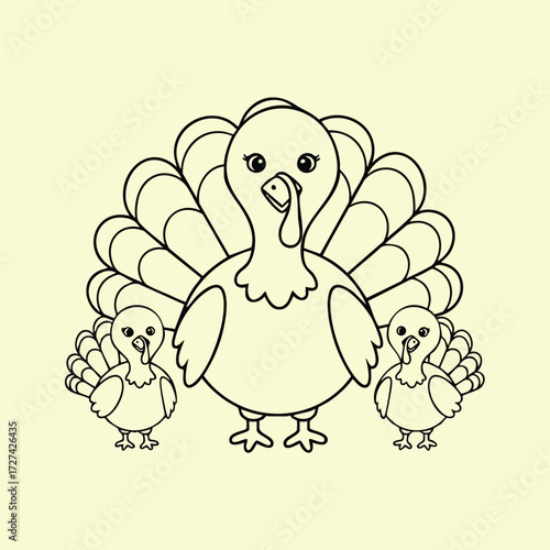 A charming depiction of a mother with her two adorable chicks showcasing their vibrant feathers and playful demeanor.