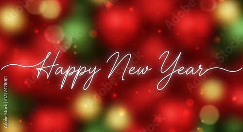 Happy New Year greeting with festive red and green background  