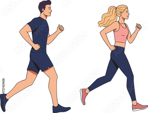 Jogging duo, fitness activity, running exercise, athletic individuals, cardio workout, synchronized pace, health motivation, active lifestyle