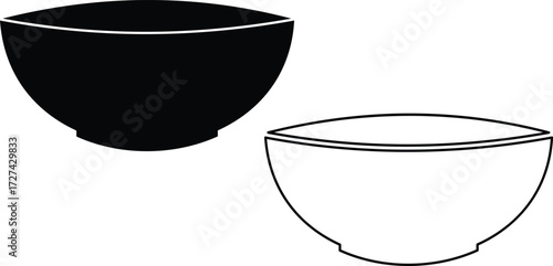 Two ceramic bowls shown in silhouette one black and one white outline
