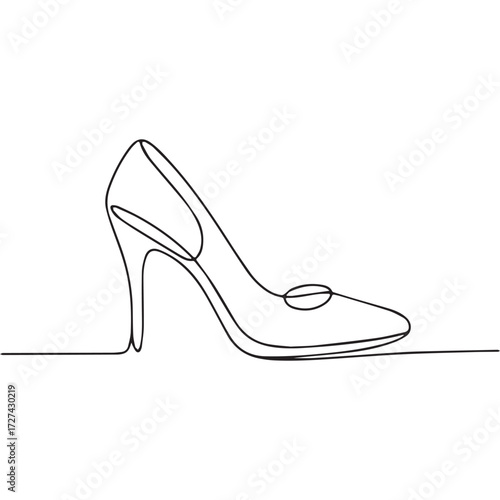 Continuous Simple black line art drawing of a pumps heels in a minimalist style on a white background.
